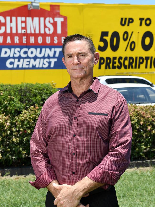 ALP candidate for Herbert John Ring outside the Chemist Warehouse in Garbutt. He wants the federal government to commit to free rapid antigen tests. Picture: Shae Beplate.