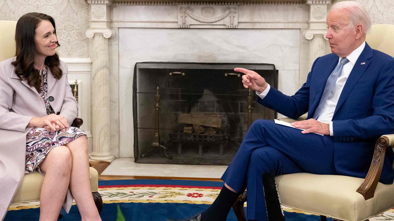 US President Joe Biden meets with Prime Minister Jacinda Ardern, of New Zealand, in the Oval Office. Picture: SAUL LOEB / AFP