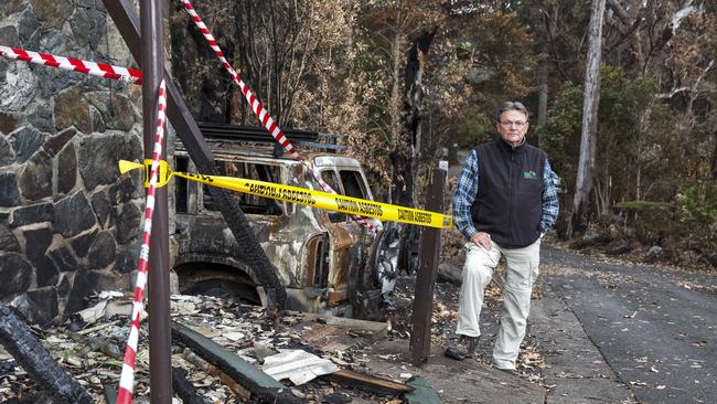 Binna Burra Lodge chairman Steven Noakes at the site of the historic eco-tourism resort, which burned down in recent fires. Picture: Natalie Grono