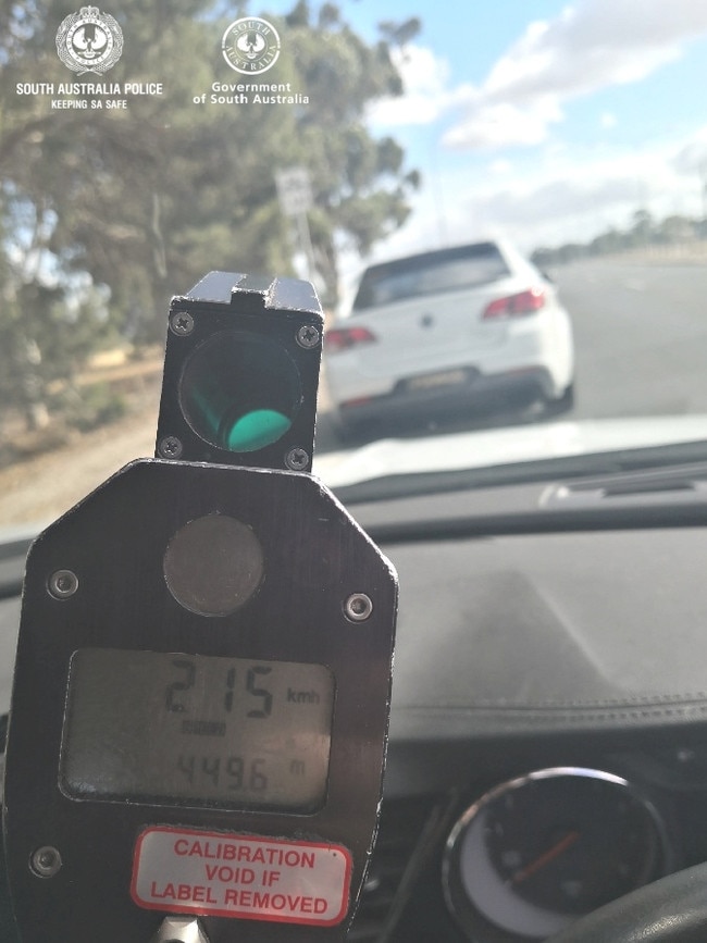 Police say the P-plater was doing 215 km/h in a 90 km/h zone. Picture: SA Police