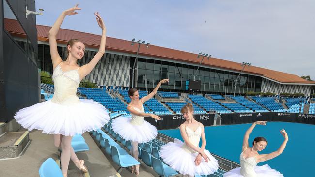 Ballerinas Sophie Morgan, Corey Herbert, Lisa Craig and Imogen Chapman prepare for the summer season. Picture: Alex Coppel