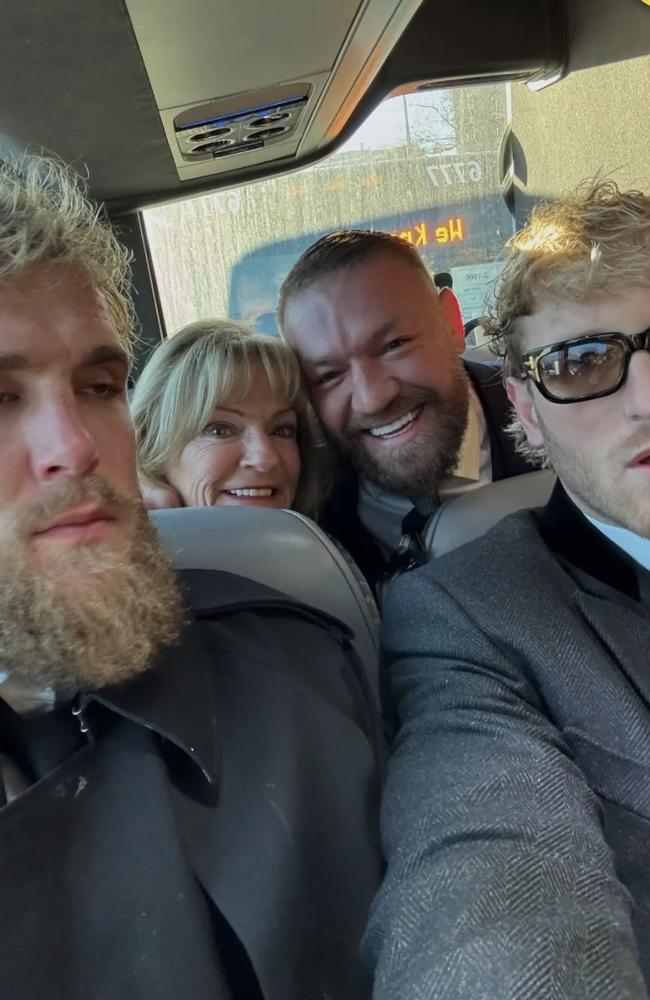 Jake and Logan Paul seen with MMA fighter Conor McGgregor en route to the inauguration.