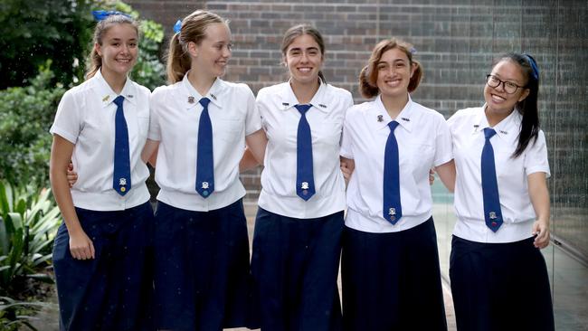 Matina Samios, Abbey Grice, Gia Cayas, Arwen Dias-Jayasinha and Eva Seet from Brisbane Girls Grammar School. Pic Jamie Hanson