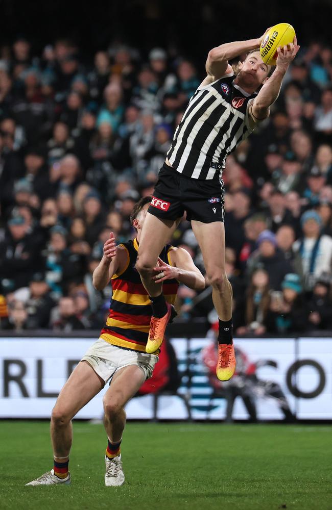 Miles Bergman has been a key cog for the Power since they retooled their backline. Picture: James Elsby/AFL Photos via Getty Images.