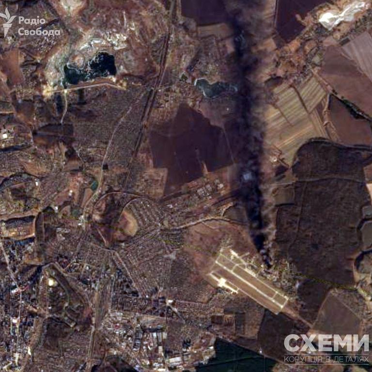 Satellite photos of the Kursk drone attack. Picture: CXEMU/Twitter