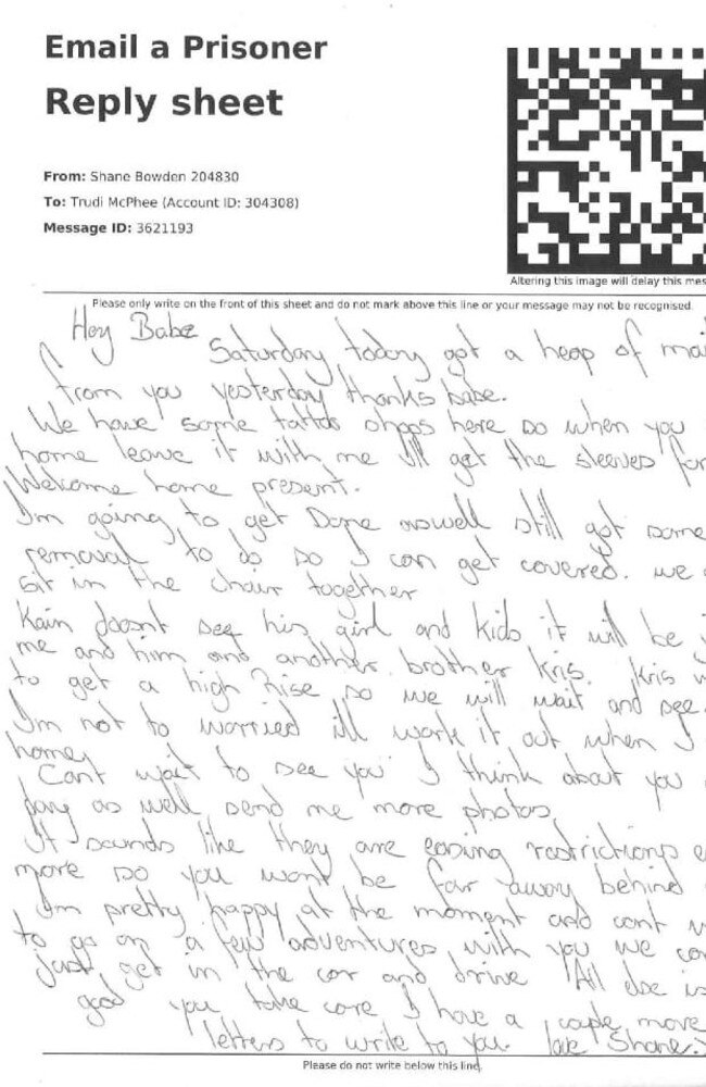 Another love letter Bowden wrote from prison.