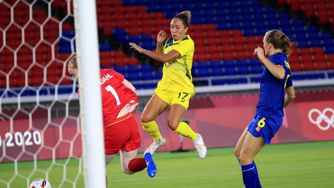 Matildas striker Kyah Simon (centre) has suffered a serious knee injury. Picture: Adam Head