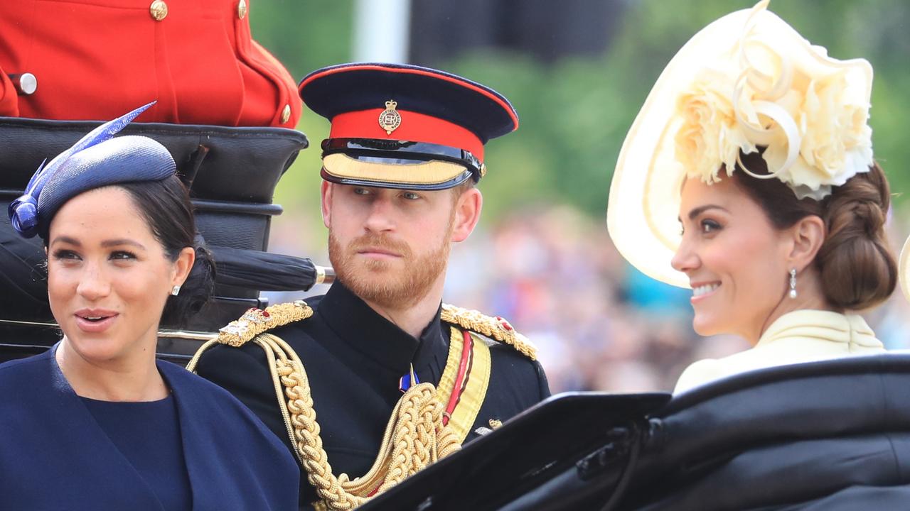 The Duke and Duchess of Sussex with the Duchess of Cambridge during happier times in 2019. Picture: Gareth Fuller/PA Wire