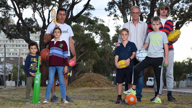 Port Phillip Council has removed the grass from a median strip and are replacing it with a wildlife corridor and the kids are disappointed they won’t have the green space to play anymore. Picture: Josie Hayden