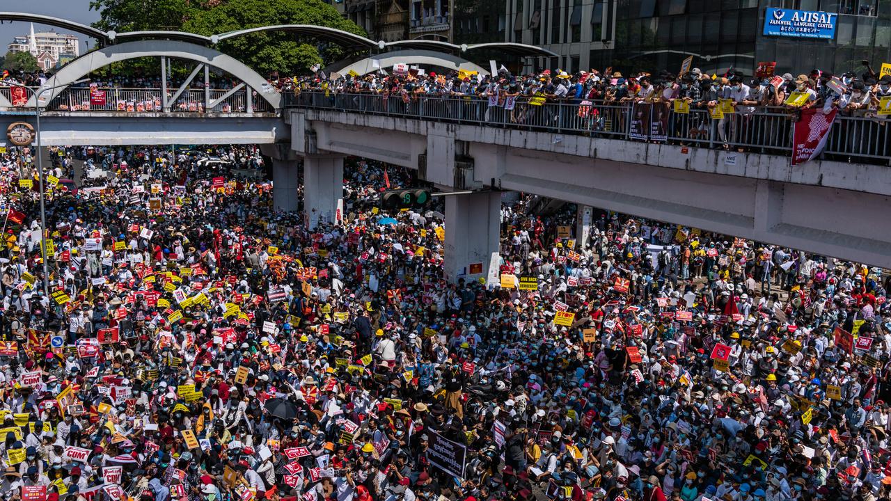 Hundreds of thousands of Myanmara’s residents took to the streets this week to protest the takeover. Picture: Hkun Lat/Getty Images