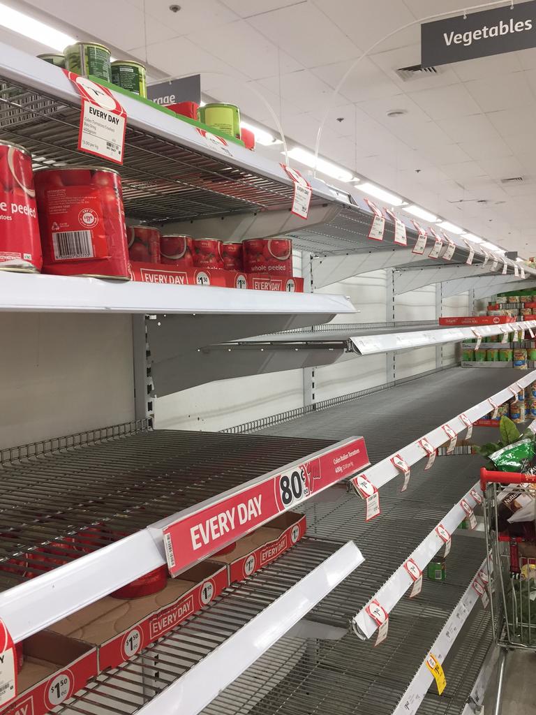 Empty shelves at Coles in Edgecliff, Sydney. Picture: Shoba Rao