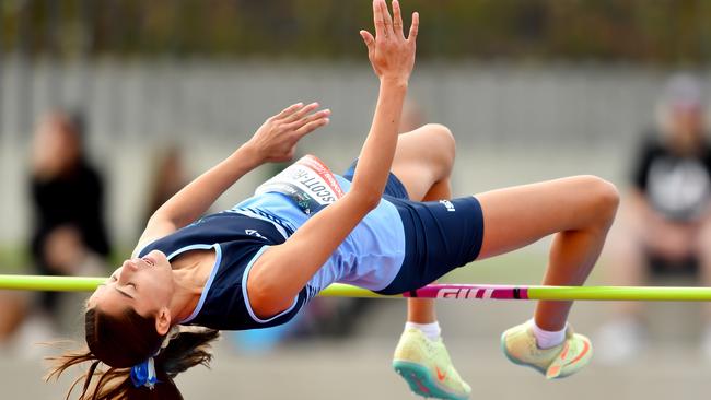 NSW U13 high jumper Oliva Scott-Rogers. Pictures: Josh Chadwick.