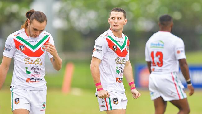 Trey Crowley (centre) was Nightcliff’s standout performer against Palmerston. Picture: Pema Tamang Pakhrin