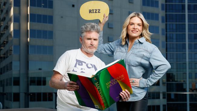 2DayFM radio hosts, dad of three Dave “Hughesy” Hughes and mum of one Erin Molan, have their doubts about current social media slang among Gen Alpha, with Hughesy most keen to understand whether or not he could use “rizz” in Scrabble. Picture: Max Mason-Hubers