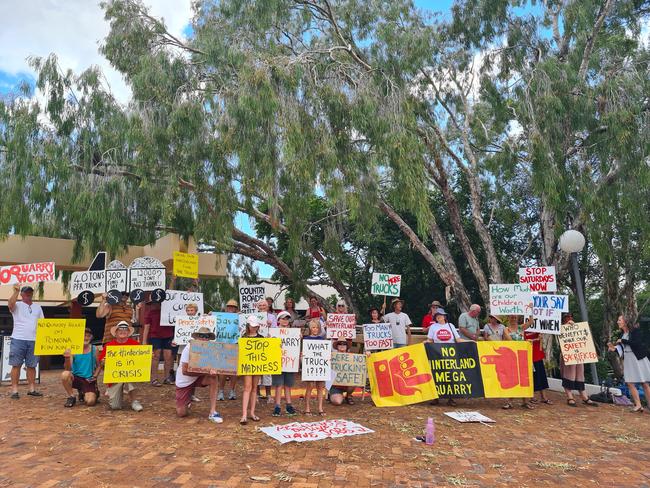 Kin Kin quarry truck protesters vent their frustrations outside Noosa Council.