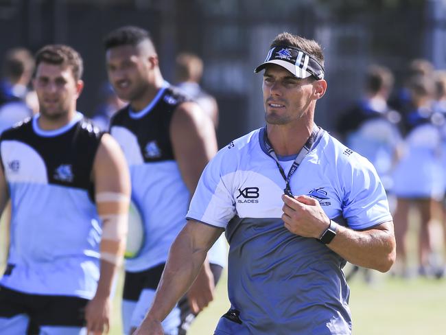 Cronulla Sharks coach John Morris at a whole club training session with 160 players from Harold Matthews to NRL at Cronulla High School fields. Picture: Dylan Robinson