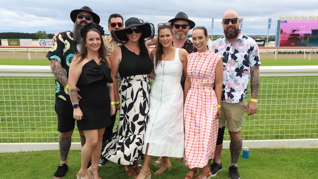 George Davidson, Scott Jones, Shane Lindsay, Josh Taylor, Katie Davidson, April James, Cassie Lindsay, Lana Taylor attend the Ballarat Cup. Picture: Brendan Beckett