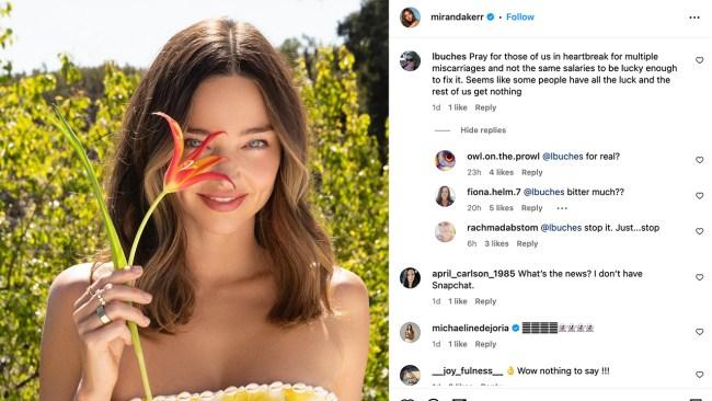 One of Miranda's Instagram followers expressed her heartbreak over seeing another pregnancy announcement. Photo: Instagram