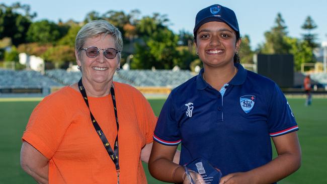 NSW Metro player Ananaya Sharma accepts the Leading Wicket Taker award after the final at the WACA Ground, Cricket Australia Under-19 National Female Cricket Championships in Perth, 12 December, 2022. Picture: Cricket Australia