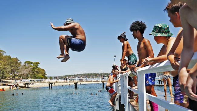 People enjoy the warm weather at Gunnamatta Bay in the Sutherland Shire today. Picture: Sam Ruttyn