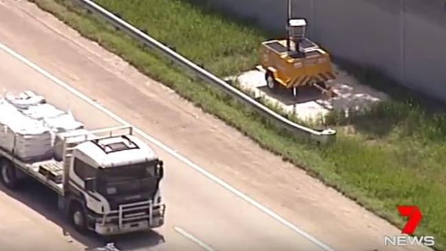 One of the new speed cameras spotted on the M1. Picture: 7 News Brisbane