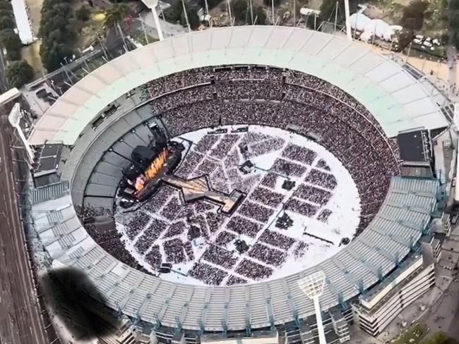 MELBOURNE, AUSTRALIA - FEBRUARY 16: An aerial view of the Melbourne Cricket Ground during the Taylor Swift concert, February 16, 2024. Picture: X