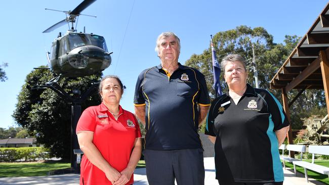 Catherine Stamp, George Harris and Heather Christie in front of the iconic memorial. Picture: Patrick Woods.