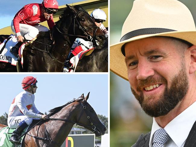 Trainer Ciaron Maher scored a boilover in last year's Queensland Oaks with Socks Nation (top left) and he's hoping to do the same this year with Amplify (bottom left). Pictures: File