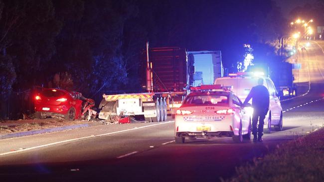 Police at the scene of a fatal accident on Campbelltown Road in Casula which happened just after midnight. Picture: Steve Tyson