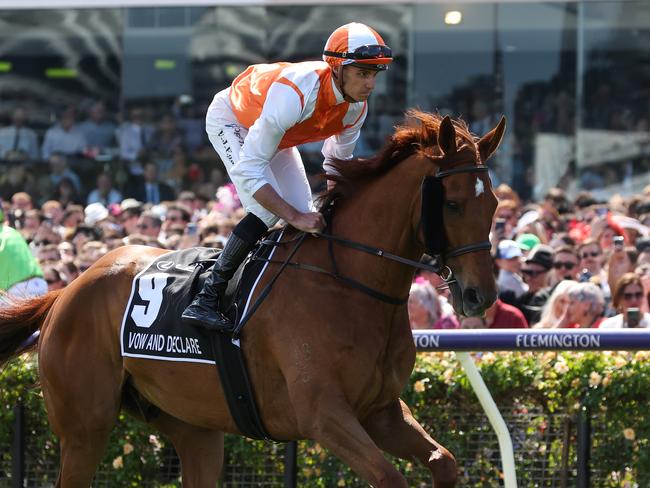 Vow And Declare, ridden by Billy Egan, on the way to the barriers for the 2023 Melbourne Cup. Picture: George Sal/Racing Photos via Getty Images