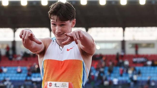Australia's Lachlan Kennedy celebrates in Kenya after winning the 100m race and being the second Australian to break the 10 second barrier. Picture Instagram