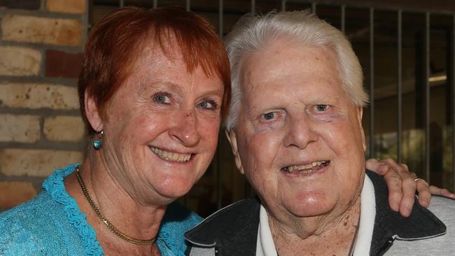 Jock McIlwain and Dr Ann Small, grand daughter of former mayor Sir Bruce Small during a gathering to mark 35 years since his passing at the Gold Coast Historical Society, Gold Coast. Picture: Regi Varghese