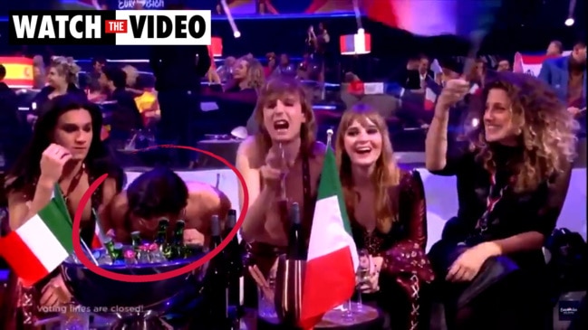 Eurovision: Italy's singer appears to snort something off table