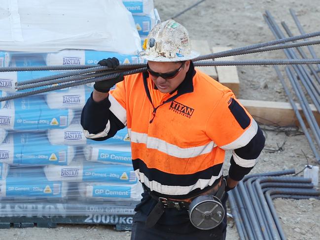 ADELAIDE, AUSTRALIA - NewsWire Photos May 10 2024: Construction workers on a building site in Gouger Street, central Adelaide. NCA NewsWire / David Mariuz