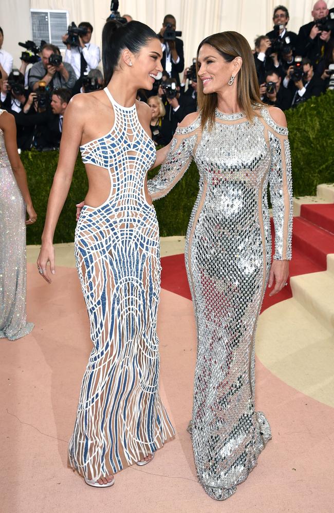 Kendall Jenner and Cindy Crawford attend the “Manus x Machina: Fashion In An Age Of Technology” Costume Institute Gala at Metropolitan Museum of Art on May 2, 2016 in New York City. Picture: AFP