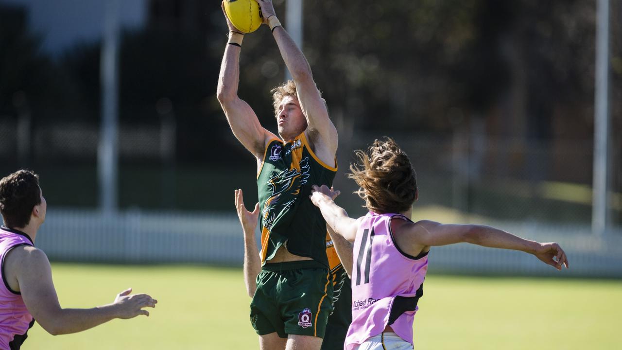 Nick Schmidhauser takes a mark for Goondiwindi. Picture: Kevin Farmer