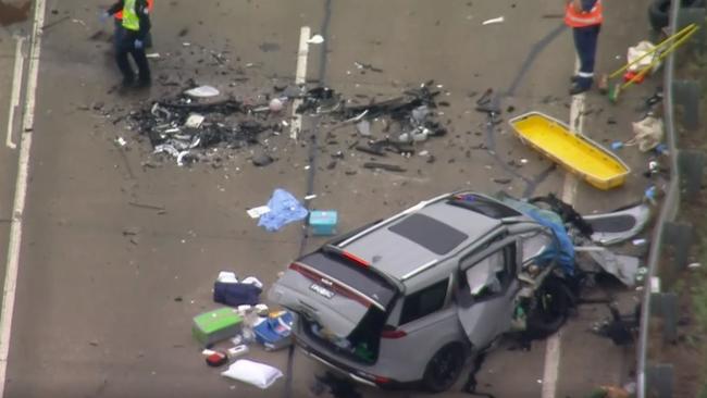 Two people were killed and 15 others were injured in the collision. Picture: 7 News