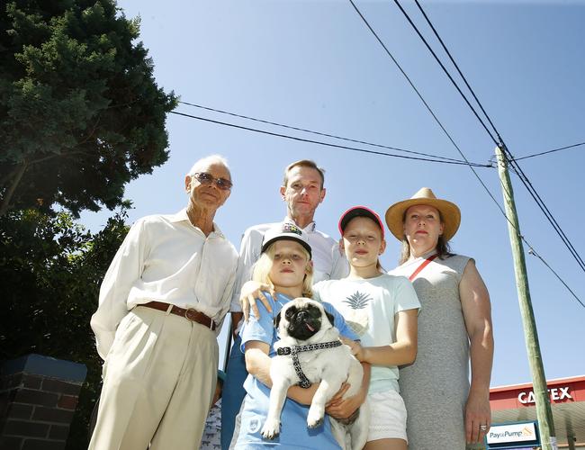 Peter Causer, Member for Coogee Bruce Notley-Smith, Mabel Maclennan with dog "Minnie", Edie Maclennan and Emma Maclennan.  Picture: John Appleyard