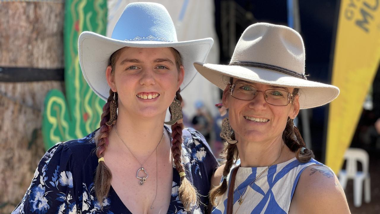 Brooke Wonson and Belinda Thorburn, from Rockhampton, enjoy day one of the 2024 Gympie Muster, at the Amamoor State Forest on August 22, 2024.