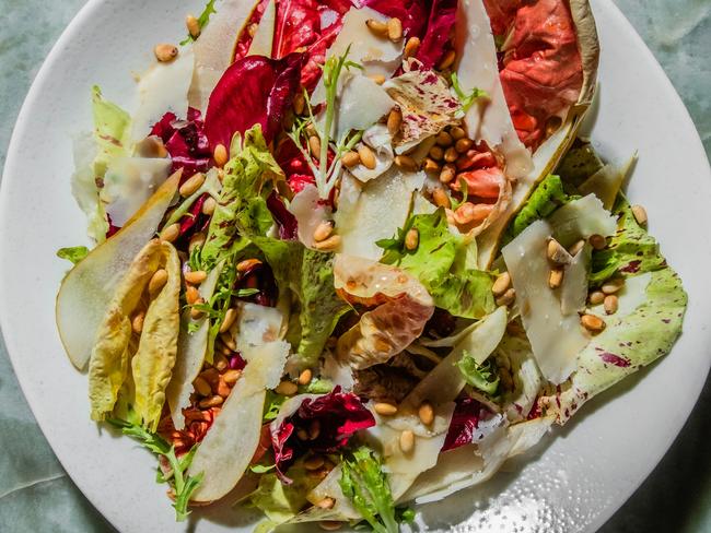 EMBARGO FOR TWAM 22 JUNE 2024. FEE MAY APPLY.Eggplant parmy and mixed lettuce salad by chef Lennox Hastie. Photo: Nikki To