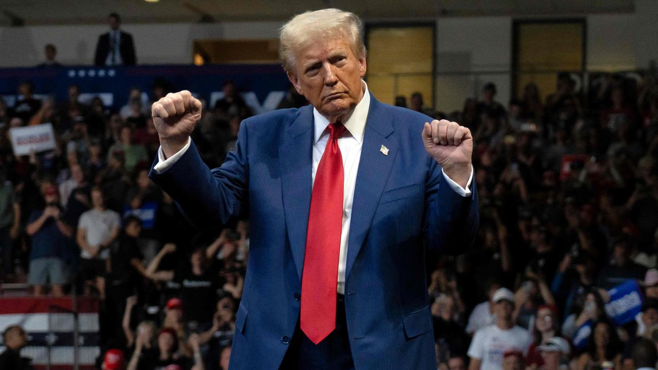 Donald Trump dances for the crowd. Picture: Rebecca Noble/Getty Images/AFP