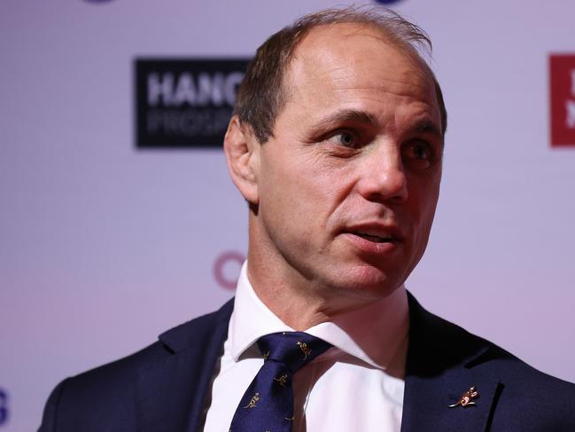 SYDNEY, AUSTRALIA - JULY 03: Rugby Australia CEO Phil Waugh speaks during the Australian 2024 Paris Olympic Games Rugby Squad Announcement at Hubert Restaurant on July 03, 2024 in Sydney, Australia. (Photo by Brendon Thorne/Getty Images)