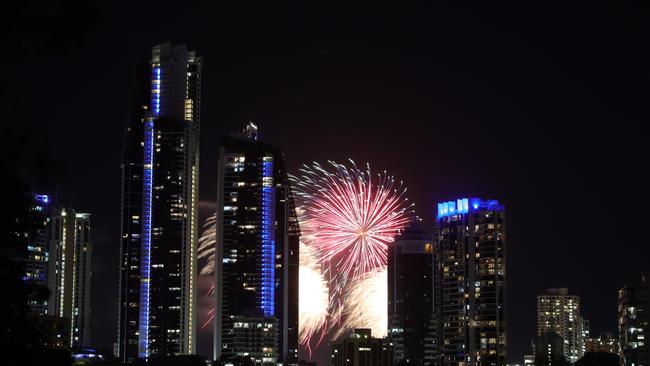 Big, colourful 200mm firework shells were set off tonight. Picture: Glenn Hampson