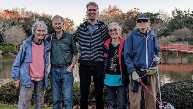 Joan and John Walmsley with their children Daniel, Frances and Rachel plus Millie the dog.