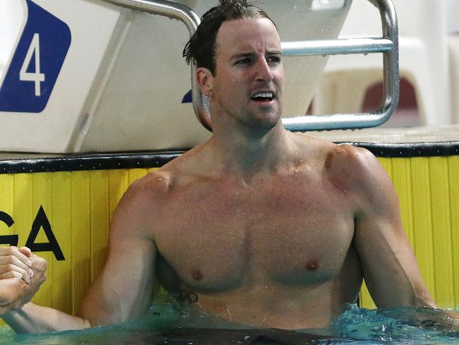 Kyle Chalmers and James Magnussen (winner) pictured during the Mens Open 100m Freestyle at the Swimming Queensland 2017 McDonalds Queensland Championships at the Sleeman Swimming Centre, Brisbane 11th of December 2017.  (AAP Image/Josh Woning)