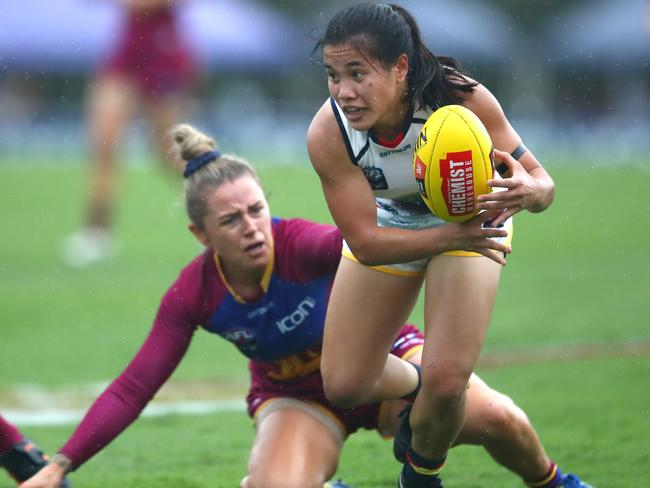 Crows train-on Rachelle Martin got an unexpected call-up to the AFLW for her side’s round one clash against Brisbane. Picture: JONO SEARLE/GETTY IMAGES