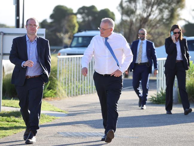 Tangney MP Ben Morton (l) with Prime Minister Scott Morrison on the hustings recently. Picture: Jason Edwards