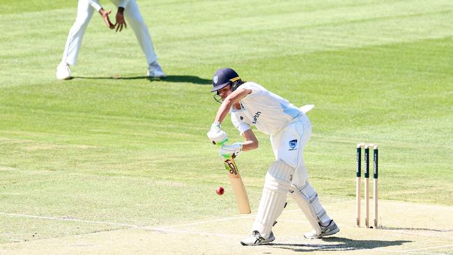 Sam Konstas plays a solid forward defensive shot against Victoria before falling cheaply Picture: Getty Images