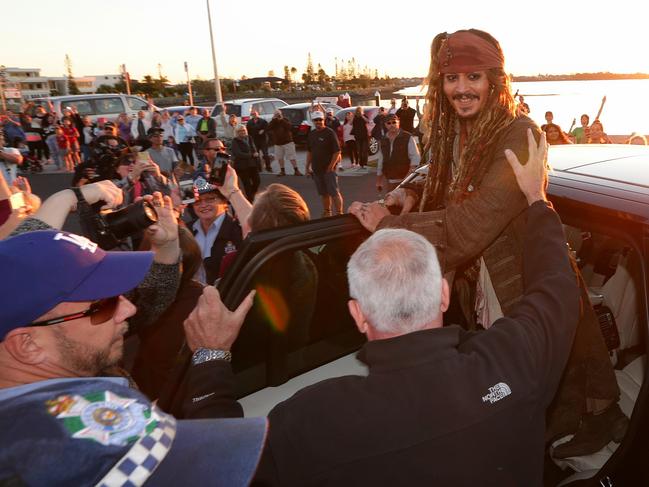Johnny Depp meets fans at Cleveland after a day filming Pirates of the Caribbean. Picture: Peter Wallis