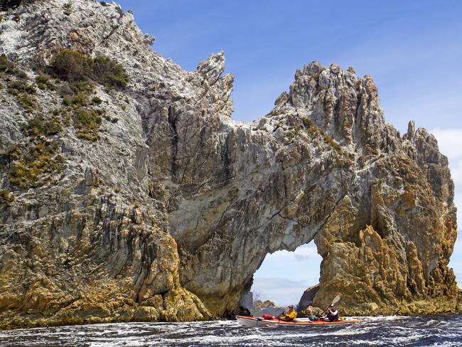 Roaring 40's Kayaking: Kayakers entering Wallaby Bay in Port Davey in Tasmania's South West Wilderness